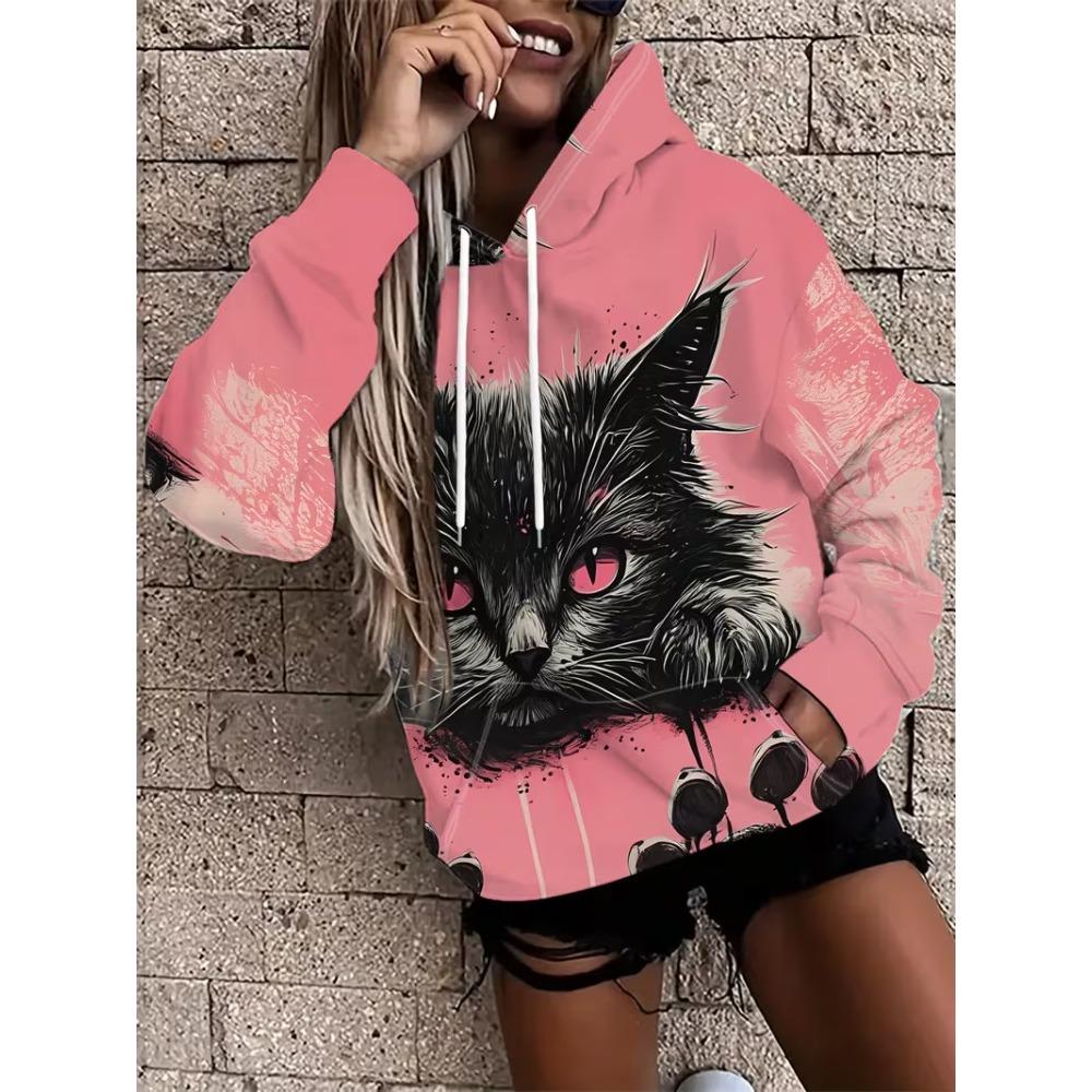 Autumn Winter Creative Colorful Animals 3D Digital Printed Women's Loose Fitting Pullover Hoodies Fashionable Long Sleeved Hoodies