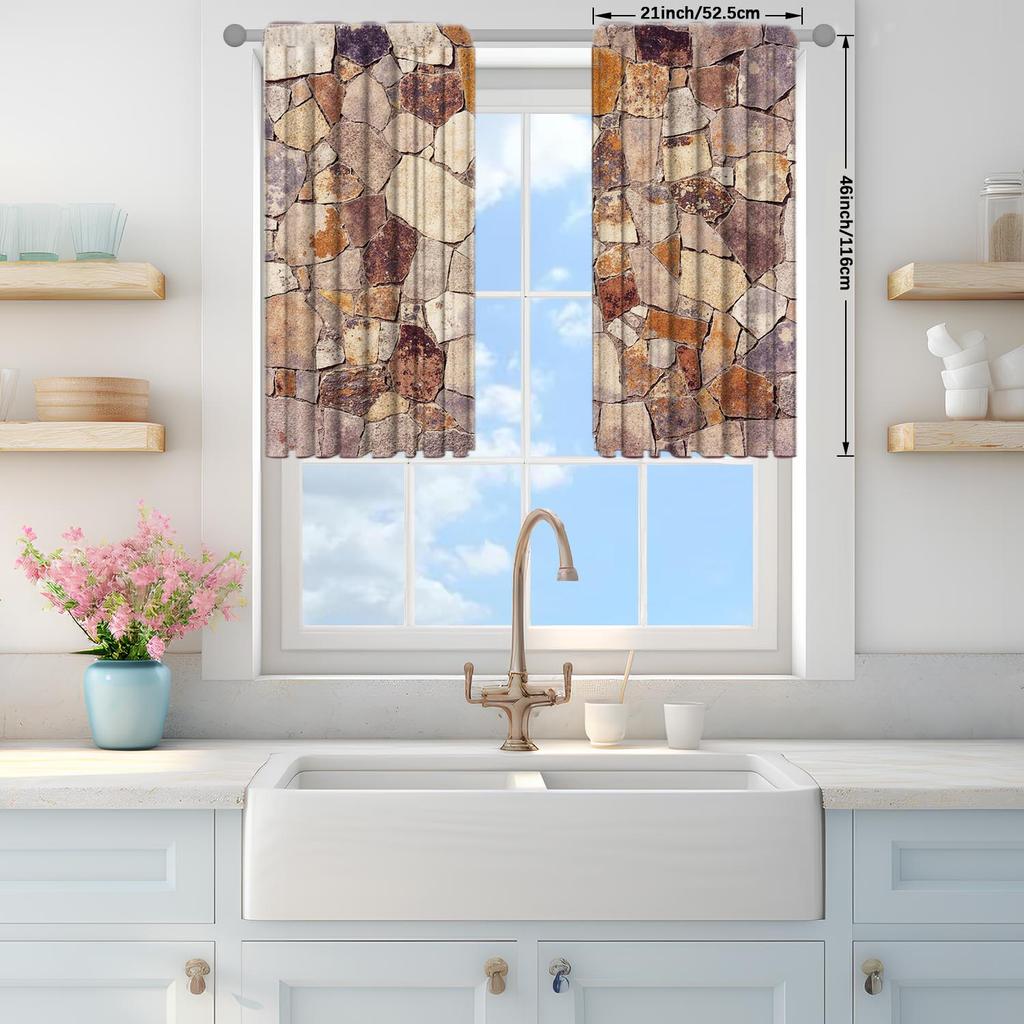 2pcs Countryside Imitation Pebble Irregular Cerami Curtains   Shade and Privacy Protection   Suitable for Decorating Various Rooms