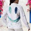 Women Plus Size Long Sleeve Collared Button Front Abstract Geometric Leaf Print Earth Tone Shirt