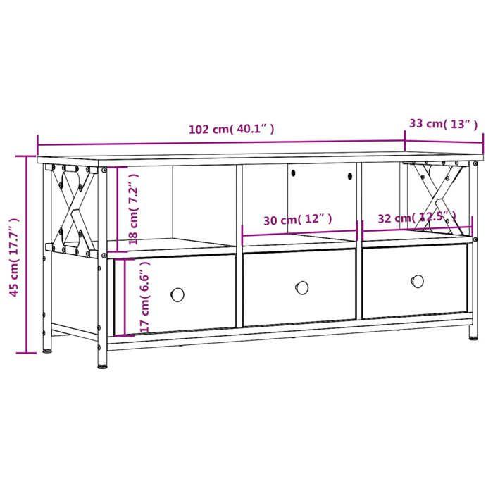 VidaXL TV Cabinet Sonoma Oak 102x33x45 Cm Engineered Wood and Iron 831789