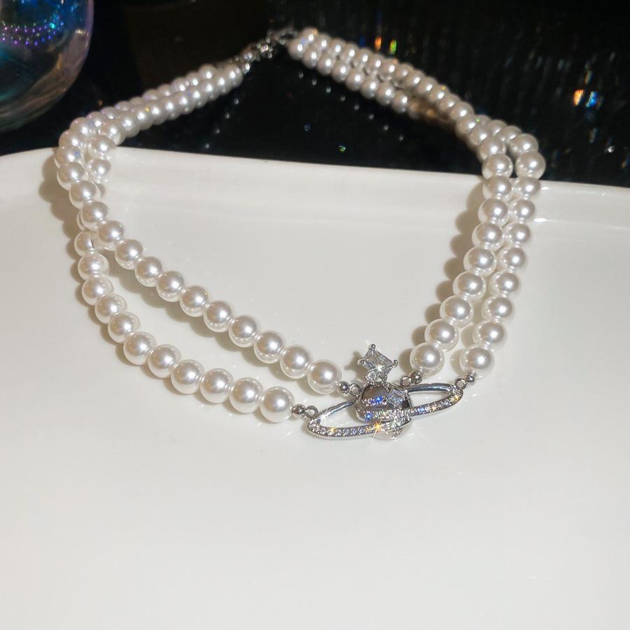 Diamant Saturn Anhänger Perlenkette - Herbst/Winter Luxus Schlüsselbein Kette: Exquisite, vielseitige Accessoires.