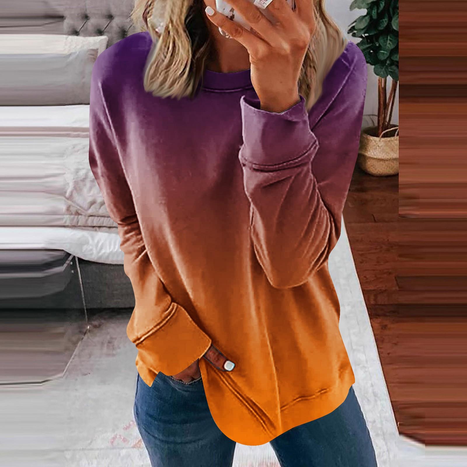 

Женская повседневная модная блузка с длинным рукавом и круглым вырезом с цветочным градиентным принтом и круглым вырезом XXXXL имбирный