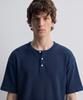 DE GRAND MATIN Waffle Henley-Neck T-Shirt_Navy