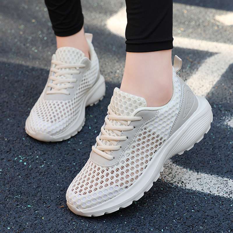 Sommer Hohlmaschen Atmungsaktive Lässige Sportschuhe für Damen Weiß Weiche Sohle Leichte Laufschuhe Einzelne Mesh-Schuhe