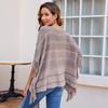 Women Autumn Winter Loose Knitwear Sweater O Neck Bat Sleeve Stripe Cardigan Cross Border Cloak