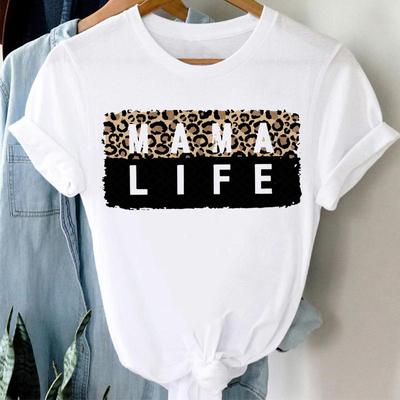 Kadın Giyim Rahat Baskı Tee Üst Yaz 90'lar Anne Anne Trend Leopar Sevimli Moda Tişört Kısa Kollu Bayan Kadın Grafik T-shirt