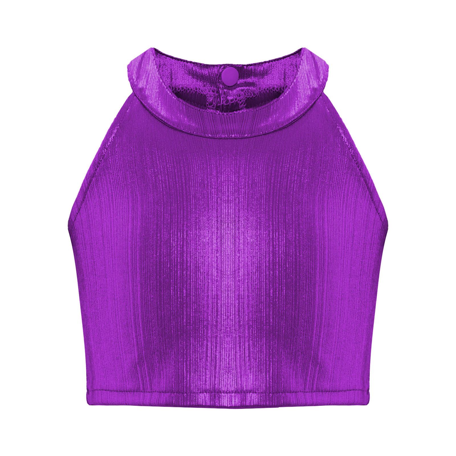 

Дівчачий металізований безрукавний блискучий кроп-топ майка для хіп-хопу, джазу, сценічний костюм 15-16 Years фіолетовий