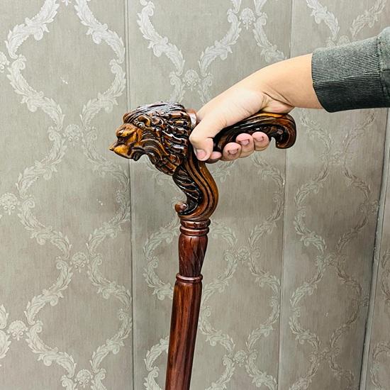 Handmade Lion Head Wooden Walking Stick: Royal Design Cane