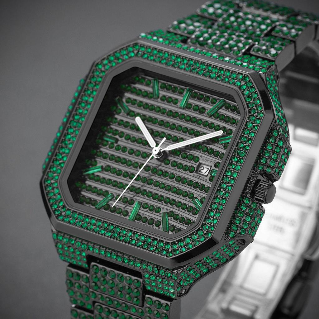 Watch For Men Luxury Gold Square Men's Wristwatch Alloy Strap Full Diamond Business Quartz Watch For Man Clock Gifts