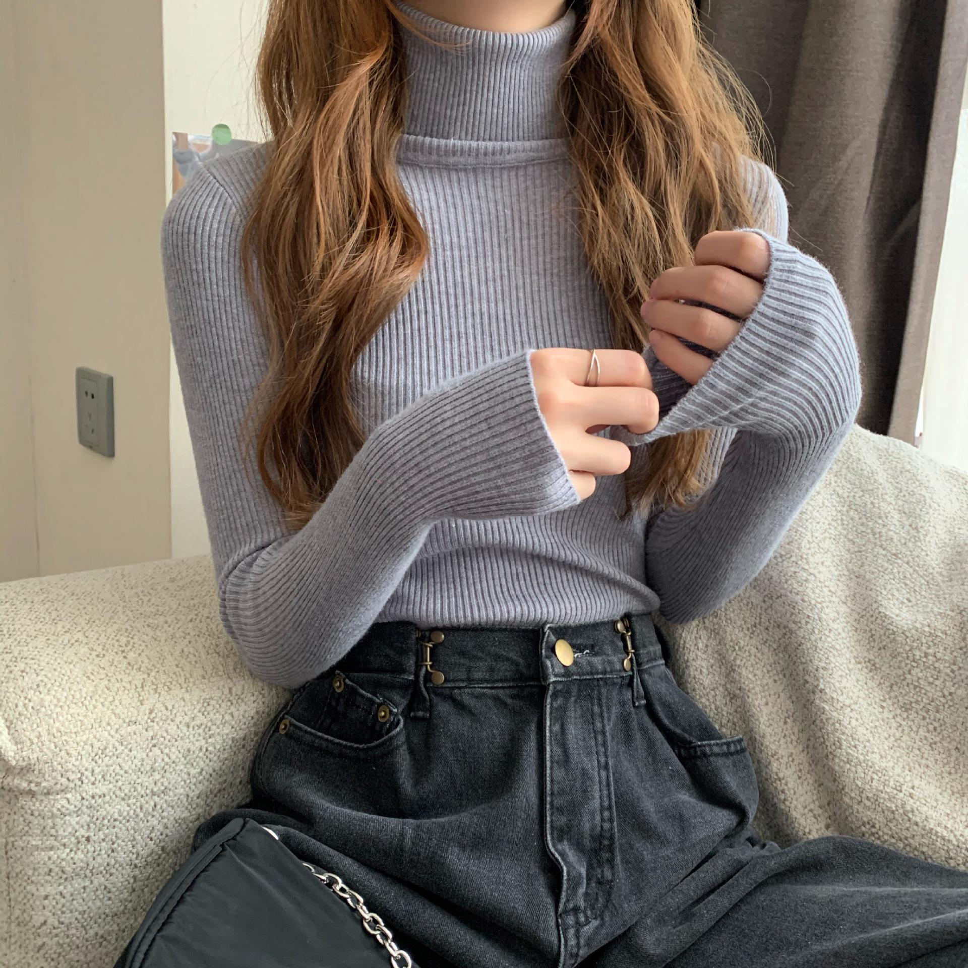 

2023 Multicolor High Neck Knitted Sweater: Versatile Long Sleeve for Autumn & Winter. One Size