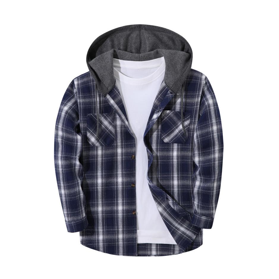 Men's Fall-Design Hooded Checkered Sweatshirt, Flannel Hoodie