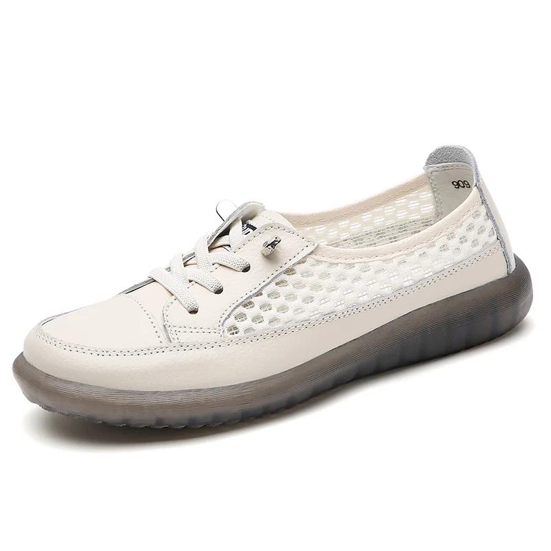 Modne skórzane białe buty wsuwane płaskie damskie oddychające mokasyny Laides Tenis wiosna lato damskie mokasyny Chaussures Femme
