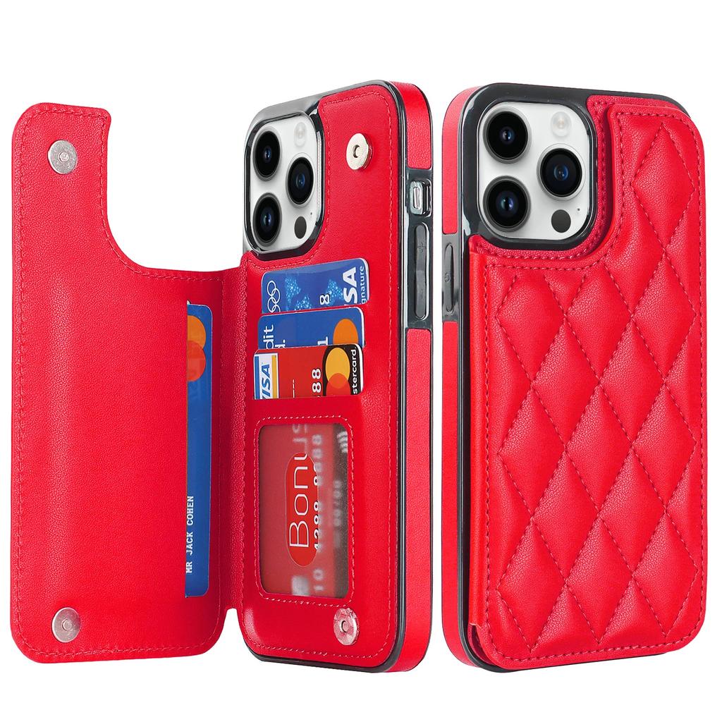 Leather Rhombic Grid Pattern Cover for For IPhone 16 15 14 13 12 Mini 11 Pro Max XR 7 8 Plus Card Slots Holder Purse Phone Case
