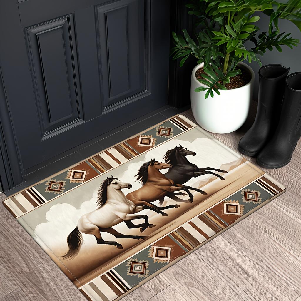 Galloping Horses Non-Slip Floor Mat - Indoor and Outdoor Absorbent Foot Mat Suitable for Home Decoration, Durable and Stylish