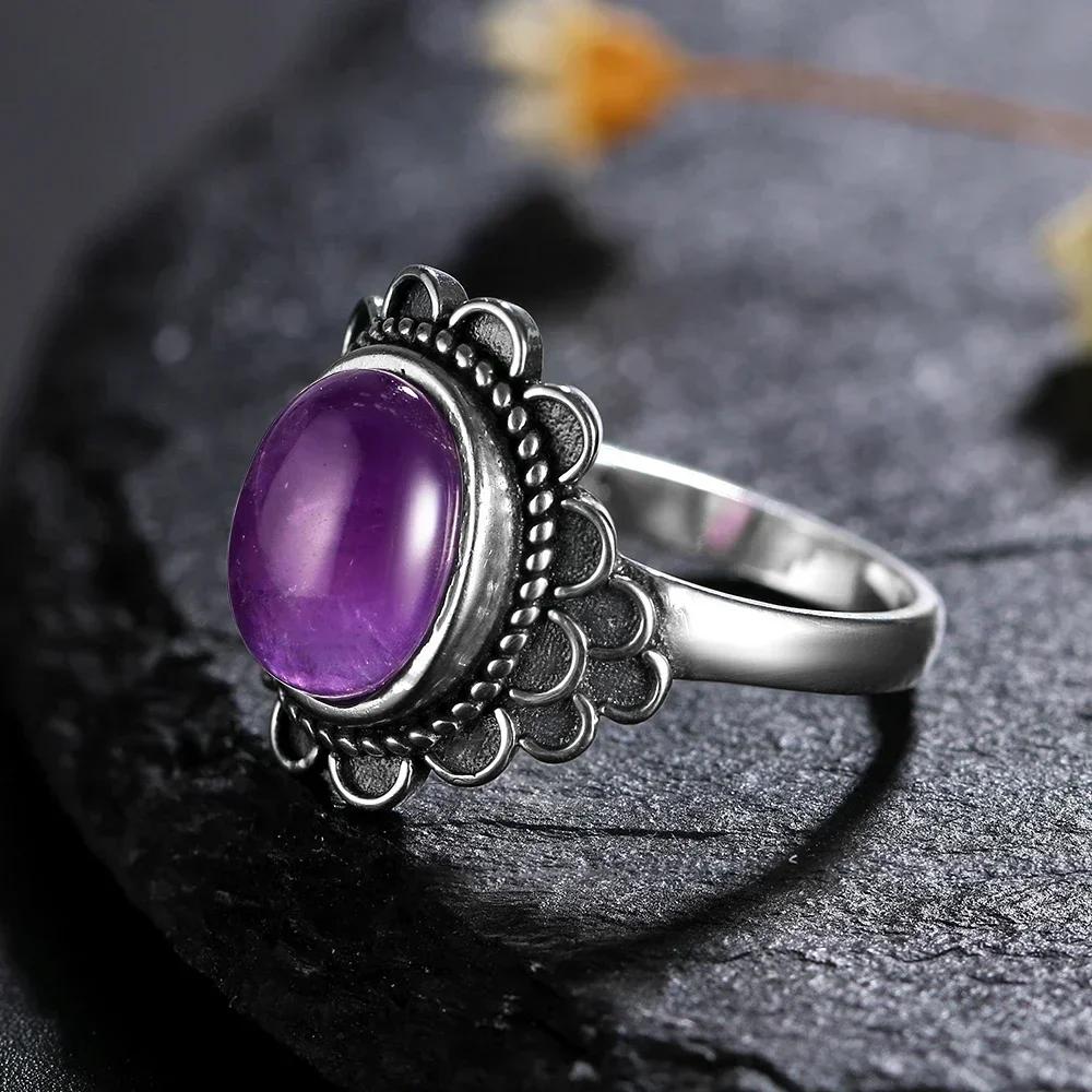 Thick CopperRings Customization,Star Sandstone CopperVintage Ring,Oval Starry Gem Floral Filigree Band for Women Jewelry Gift