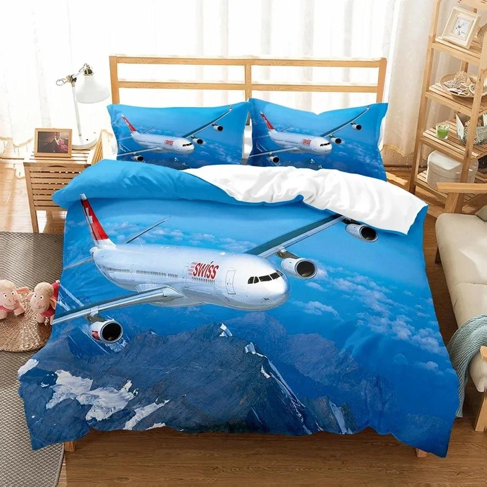 Literie 3D Avion Ciel Bleu Imprimé Taille Queen Pour Garçons Enfants Housse de Couette Avion Linge de Maison De Literie