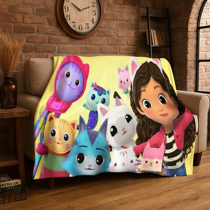 Cartoon Gabby Dollhouse Girl Flannel Blanket Soft Warm Throw Blanket for Bedroom Living Room Bed Travel Camping Picnic Kid