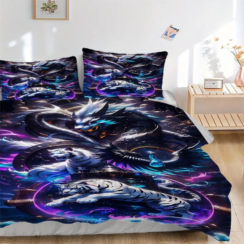 

3PCs Fantasy Beast Design Cover Set, Breathable Fabric, Machine Washable (1 Duvet Cover + 2 Pillowcases) (Without Quilt) yy250911141 135x200cm
