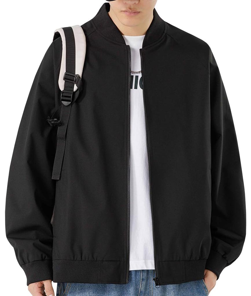 EASTEMPO Autumn Loose Plus Size Men's MA-1 Jacket, Fit, Casual, Business, Stylish, Blouson, (2XL, Black)