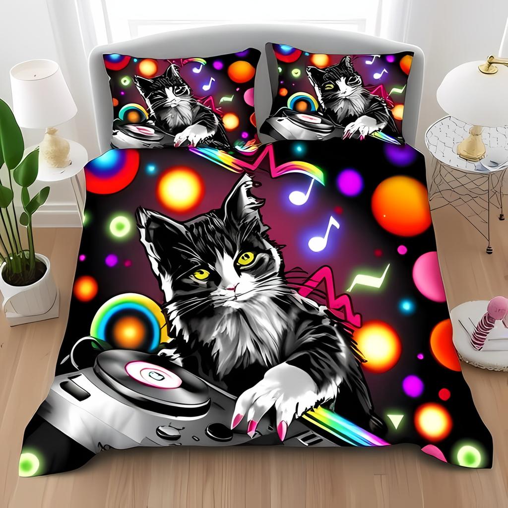 Comforter Cat Bedding Set Printed For Childrens And Adults Warm Soft Breathable And Comfortable