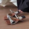 Silver bow wedge sandals women's summer wear 2025 new square head cool slippers with skirt high-heeled slippers