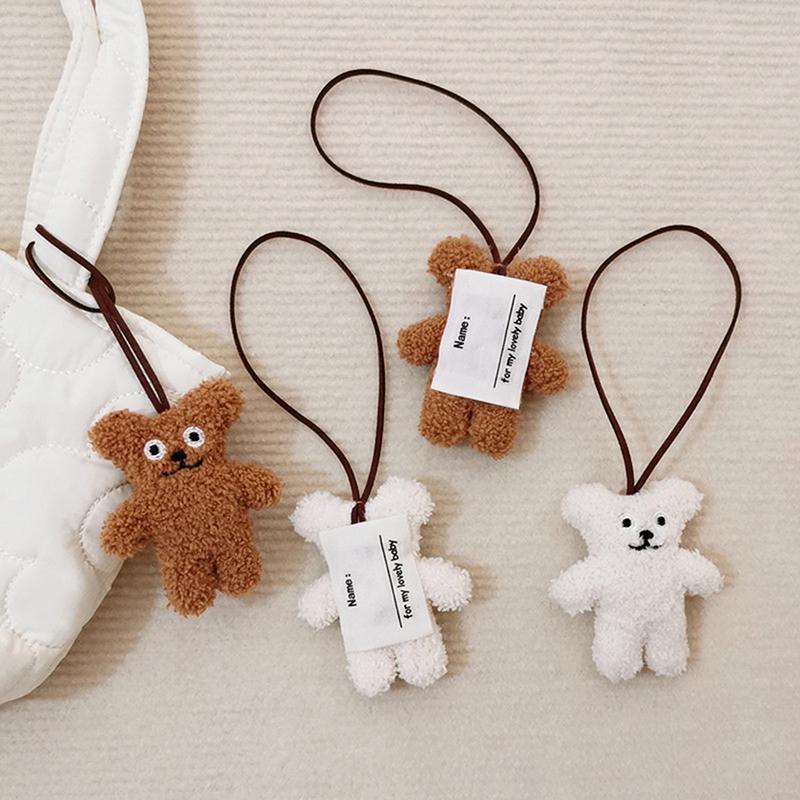 Niedlicher Bär Plüschtier Namensaufkleber Anhänger Cartoon Stoffpuppe Schlüsselanhänger Schlüsselanhänger Taschenanhänger Kinder Anti-Verloren Namensschild Geschenke