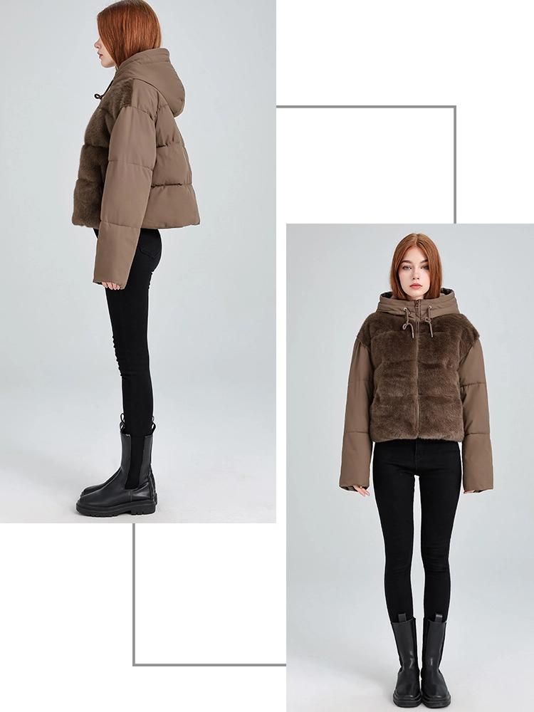 Winter Short Hooded Lamb Wool Stitching Warm Down Jacket