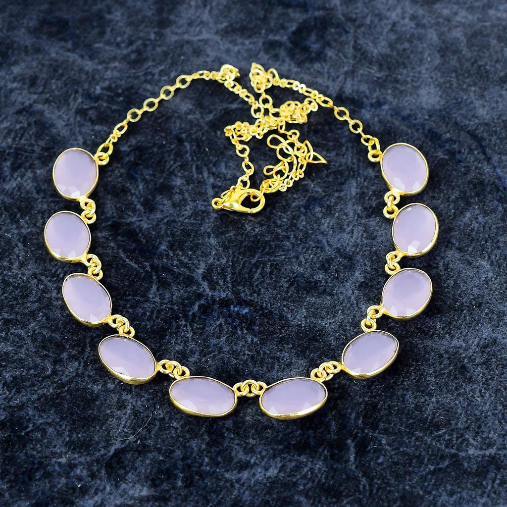 Pink Chalcedony Gemstone Handmade 925 Sterling Silver Jewelry Necklace 20" M-3000