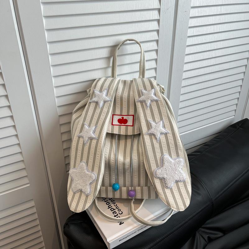 Rabbit Ears Backpack Bag Little Star Striped Backpack Large Capacity Commuter Versatile Girl Heart Student Class School Bag