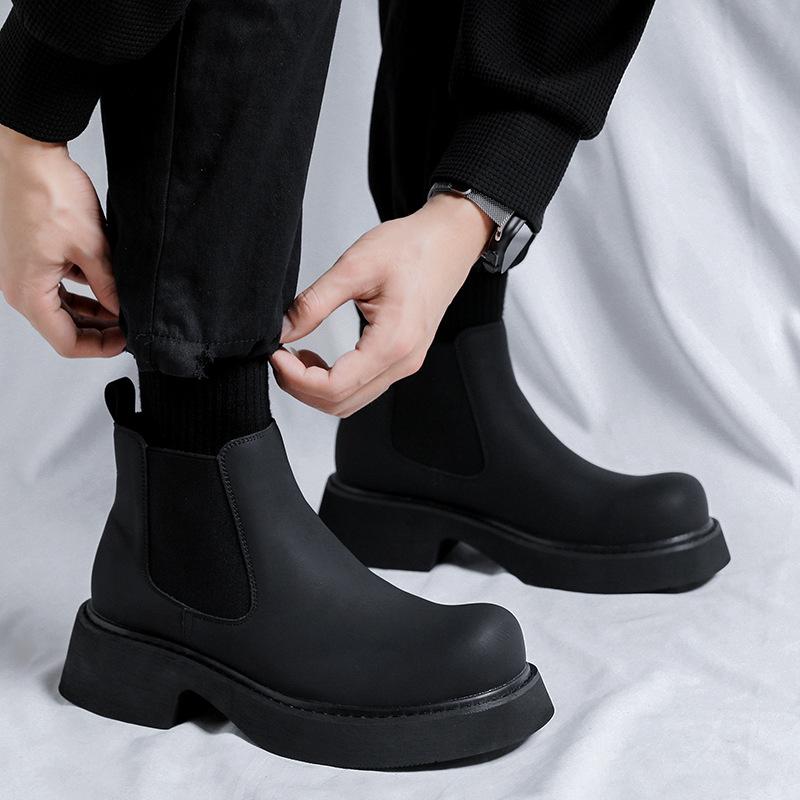 Men's Casual Party Prom Chelsea Boots Black Stylish Natural Leather Shoes Cowboy Platform Boot Spring Autumn Ankle Botas Hombre