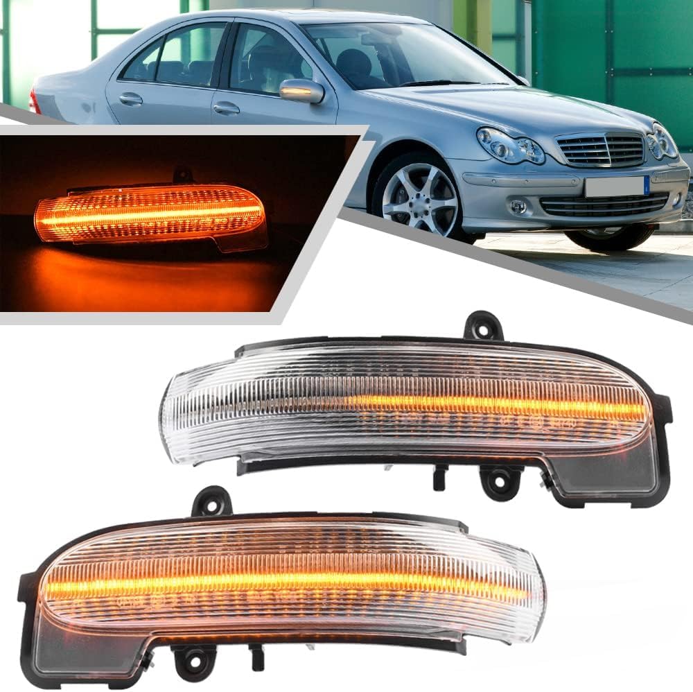 hotimp Clear Lens W203 C-Class LED Flowing Door Mirror Sequential Turn Signal Genuine Replacement Type Left and Right Pair