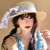 Korean Version Spring and Summer Flat Top Top Top Hat Seaside Travel Vacation Sun Protection Beach Hat Bow Strap Straw Hat