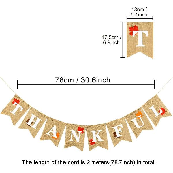 Whaline Thankful Burlap Banner with Rustic Thanksgiving Garland Fall Maple Leaves Decorations Thanksgiving Mantel Fireplace Wall Hanging for Autumn