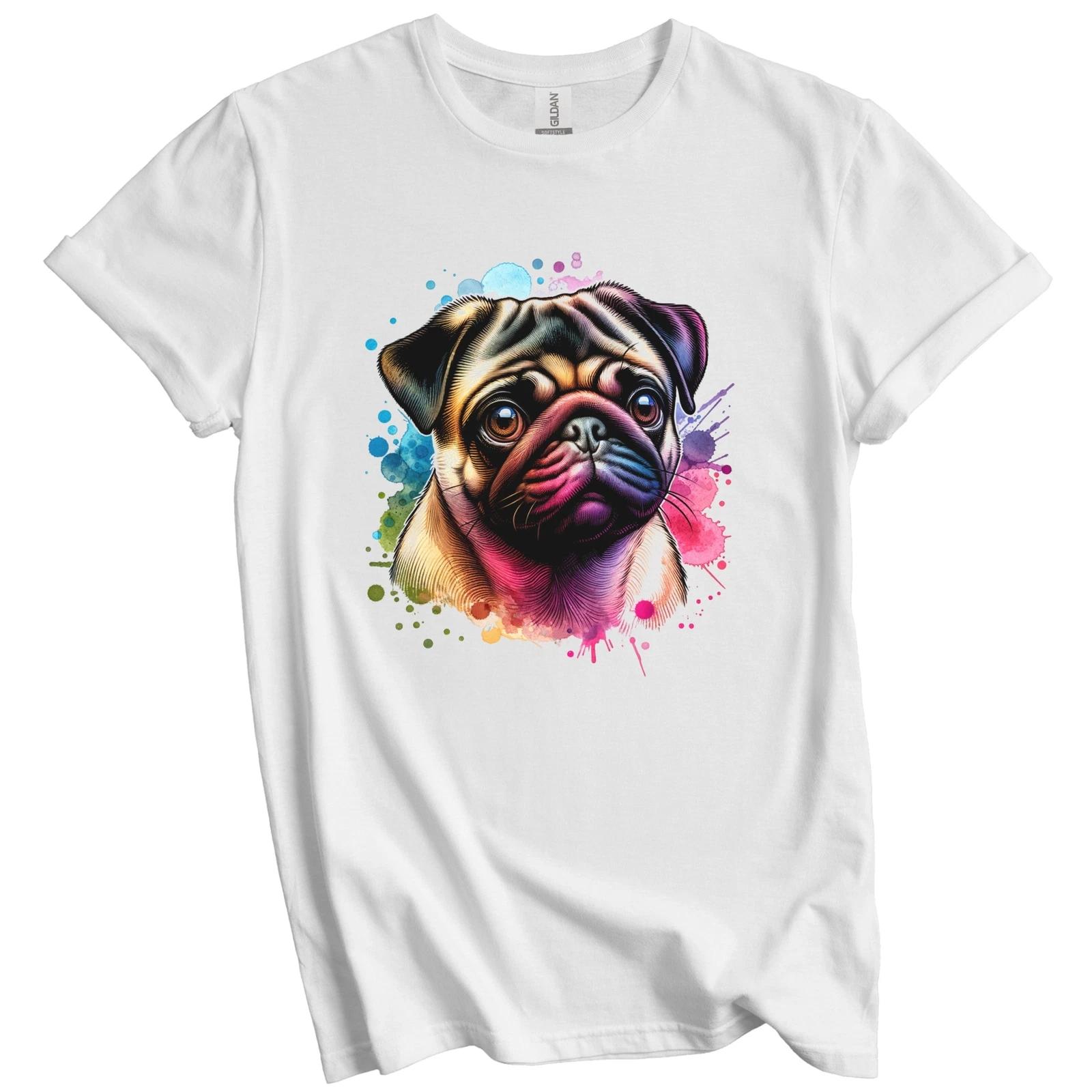 Pug Rainbow Watercolor Portrait Dog Lover T-Shirt - Pug Gift S