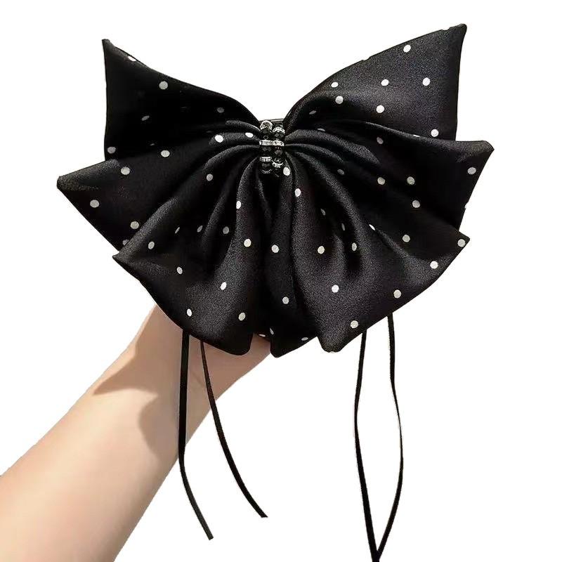 Korean Chic Polka Dot Bow Hair Clip for Low Ponytails