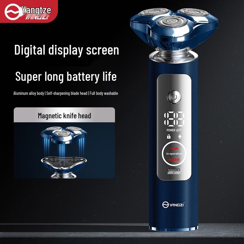 Yangzi Men s Electric Shaver: Three-Blade, Water Washable, Magnetic Suction Head, Smart Anti-Pinch Razor.