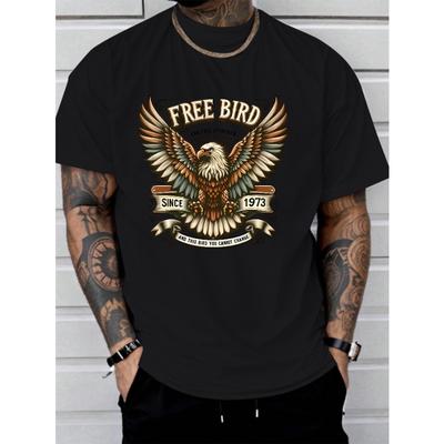 Free Bird Eagle Graphic Tee Herren-T-Shirt aus lässiger Baumwolle mit leichtem Stretch, Rundhalsausschnitt, kurzärmliges Oberteil mit Aufdruck für alle Jahreszeiten