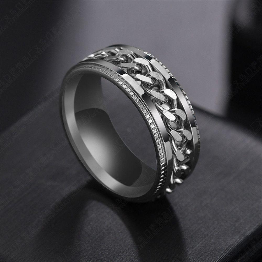 Teens Fidget Spinner Rotating Punk Korean Finger Rings Men Rings Women Anxiety Rings Twist Chain