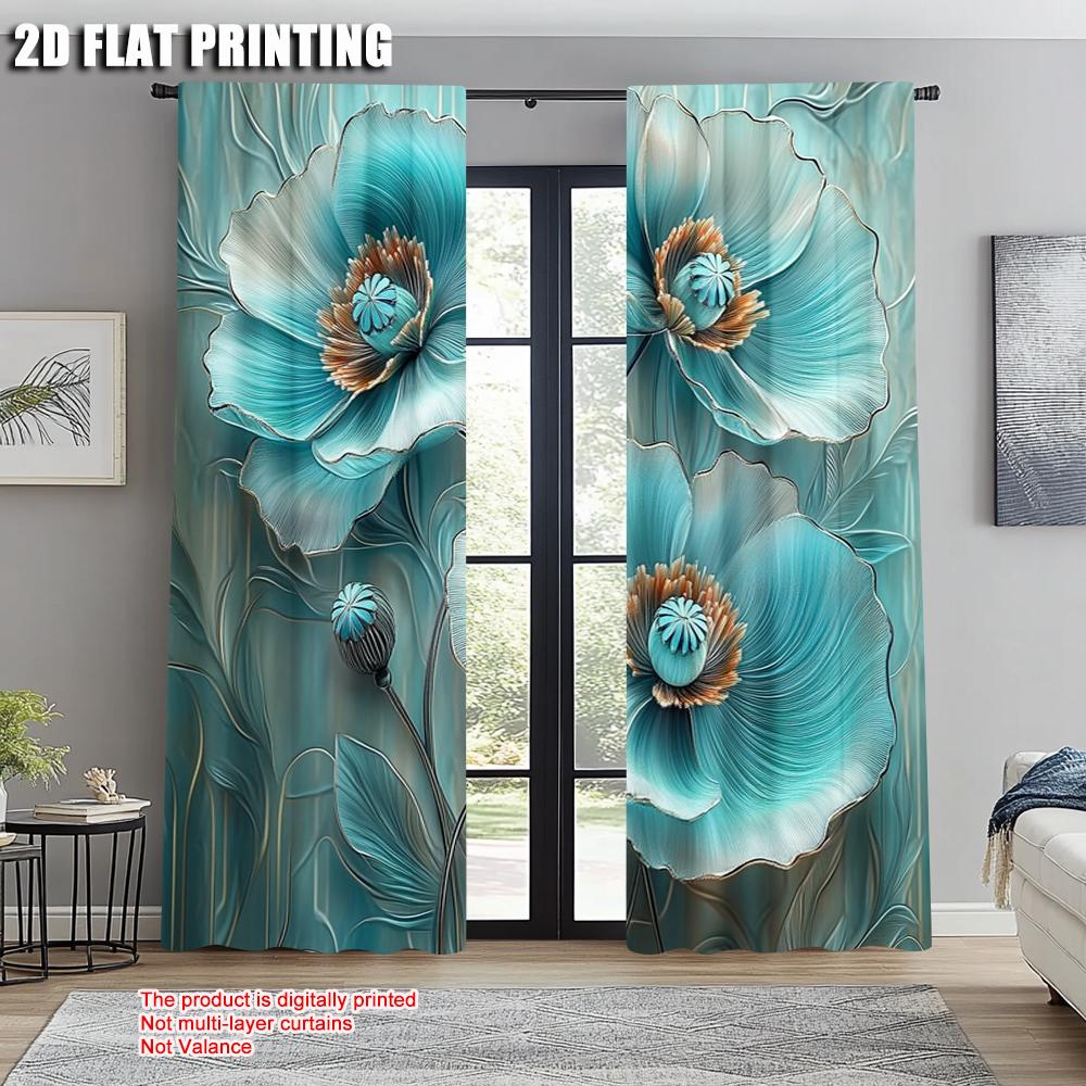 2pcs   Curtain Popular  print Blue Turquoise Floral Mandala Durable Polyester (without rod) Decorations For Home Ldeal for
