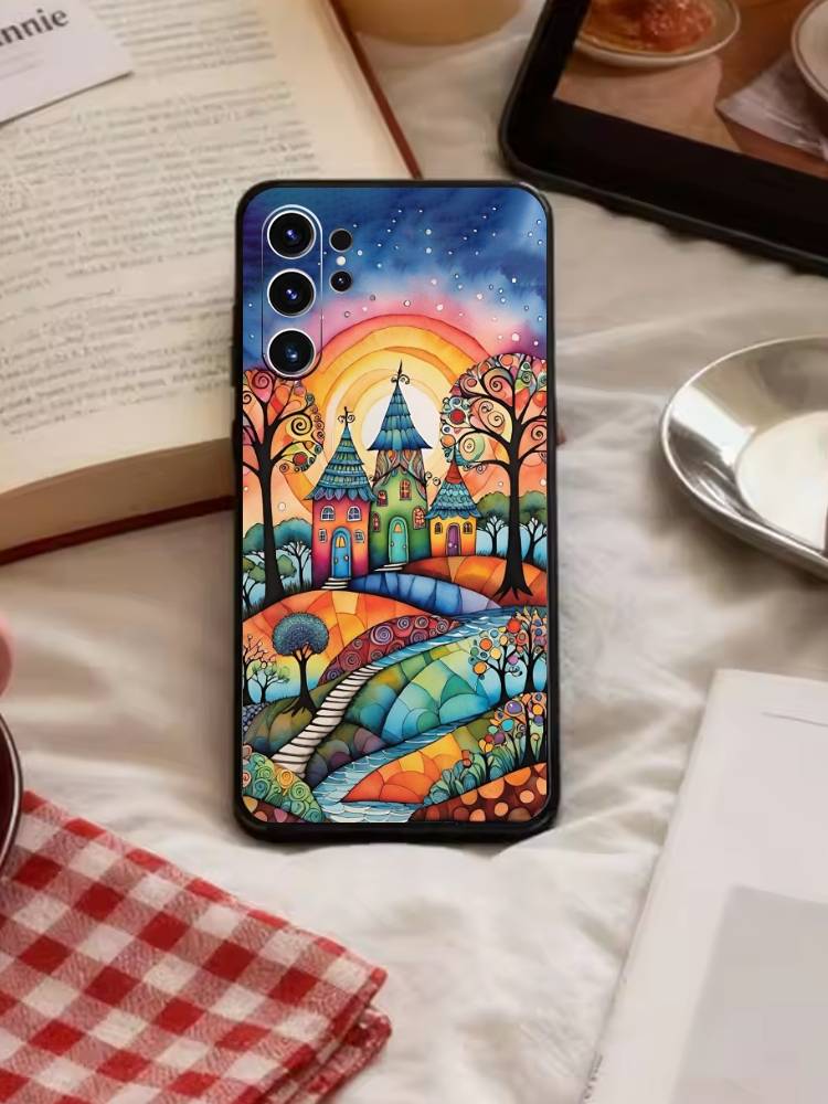 

Whimsical landscape Starry Night Phone Case For Samsung S26,S25,S24,S23,S22,S21,S20,S30,Ultra,Plus,Fe,Note,5G Black Cover Samsung S24Plus