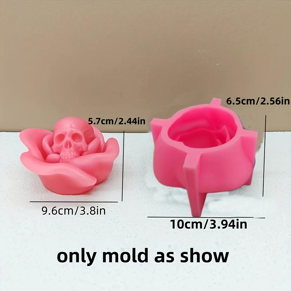

3D Rose Skull Candle Silicone Mold Halloween Gift Rose Flower Skull Resin Silicone Mold Home Decoration Gypsum Mold