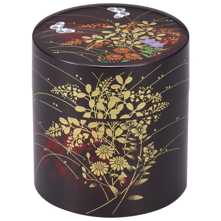 Maeju Lacquerware Tea Camellia Storage Caddy, Black, Design, 2L-115 [Japanese Container]
