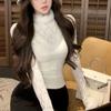 Fashion Half High Collar Fur Collar T-shirts Autumn Winter Fleece Slim Female Clothing Vintage Lace Long Sleeve Basic Pullovers
