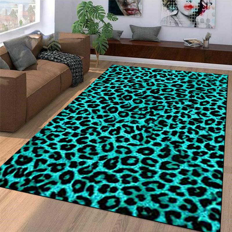 Teppich mit Leopardenmuster in Blau und Schwarz für die Wohnungsdekoration Geeignet für die Verwendung als Antirutsch für Wohnzimmer Schlafzimmer Sofas