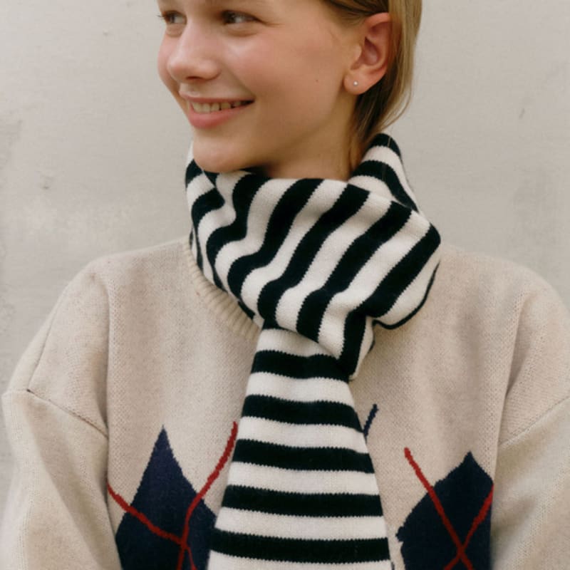 

JILL BY JILLSTUART Wool Cashmere Striped Knit Muffler 4COLORS (JLMU5F120BK) light blue