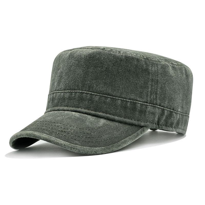 Big Size Cotton Flat Top Military Cap Spring Summer Washed Distressed Pure Cotton Baseball Cap Outdoor Sunscreen Trainee Hat