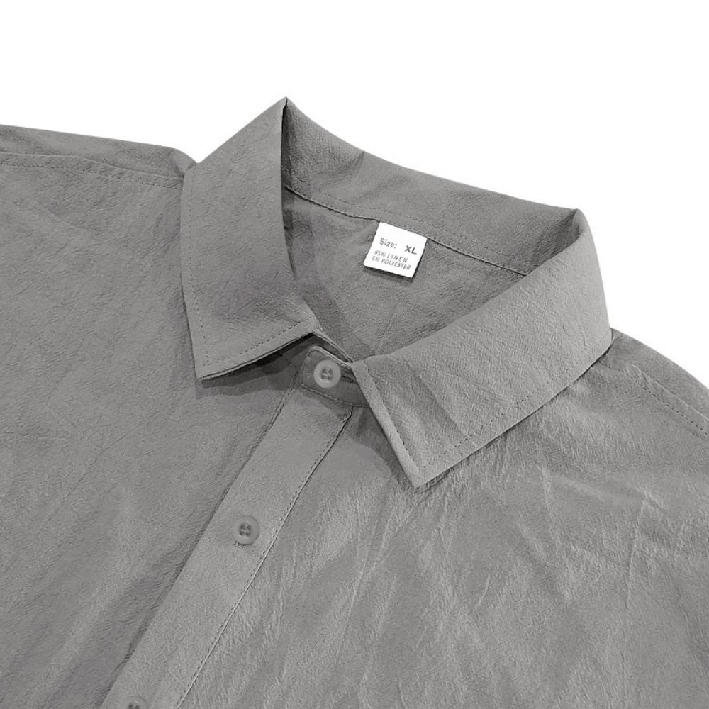 Cotton Linen Hot Sale Men Short-Sleeved Shirts Summer Solid Color Lapel Collar Casual Beach Style Plus Size Male Shirts S-5XL
