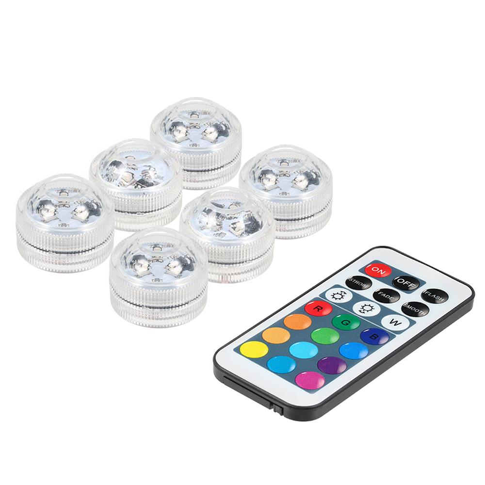 Mini LEDs RGB Submersible Light Colorful Lamp Underwater Candle Light IP68 Water Resistance with Remote Control 6pack