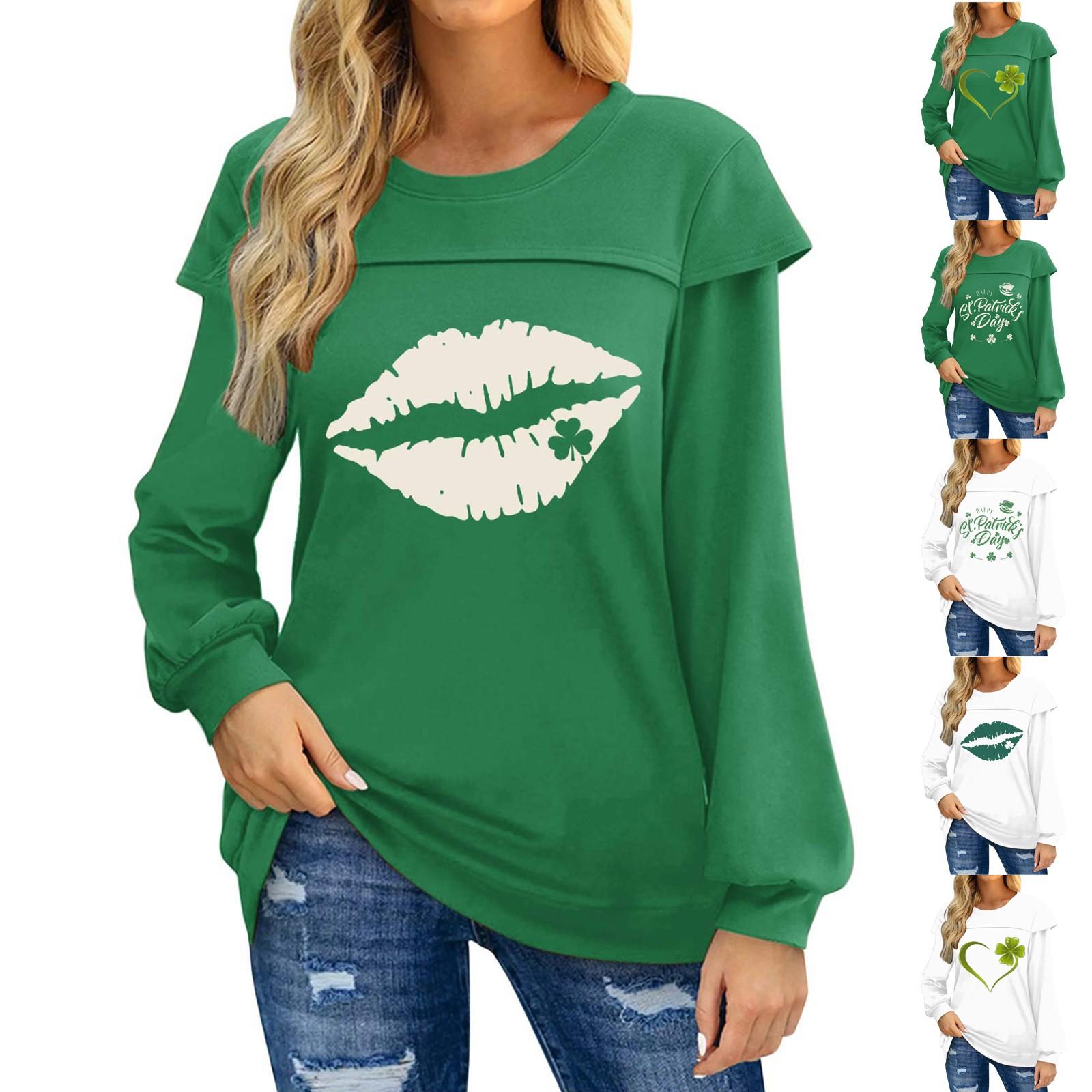 

Женский повседневный пуловер с длинными рукавами и круглым вырезом с принтом ко Дню Святого Патрика, свободный топ