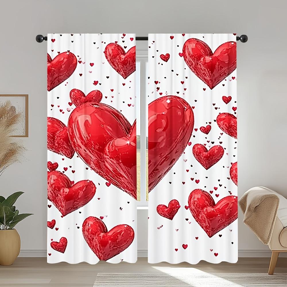 2pc Valentine's Day Red Heart Printed Curtains   Polyester Fabric   Machine Washable   Suitable for Living Room Bedroom Decoration